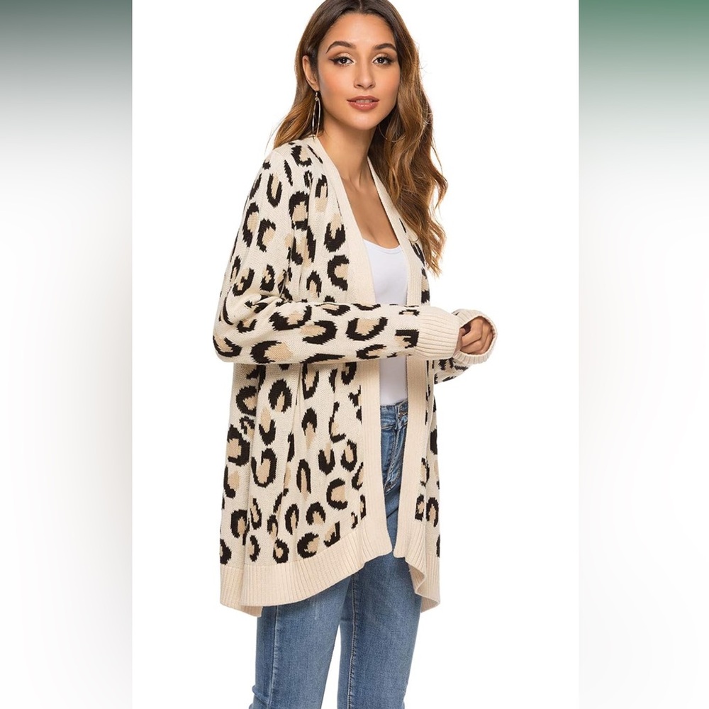 Leopard Print Open Front Cardigan Sweater